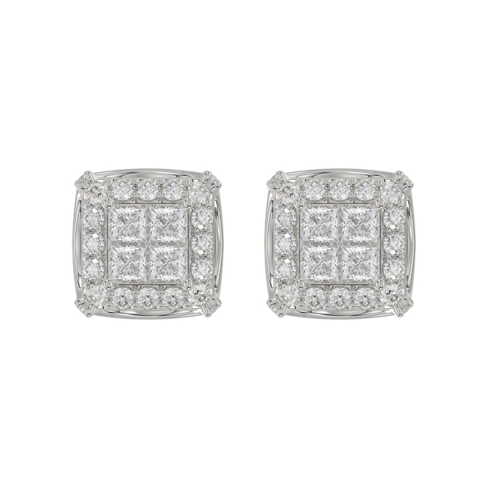 14K WHITE GOLD 1CT ROUND/PRINCESS DIAMOND MEN'S EARRINGS 