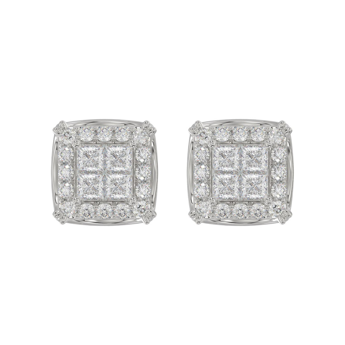 14K WHITE GOLD 1CT ROUND/PRINCESS DIAMOND MEN'S EARRINGS 