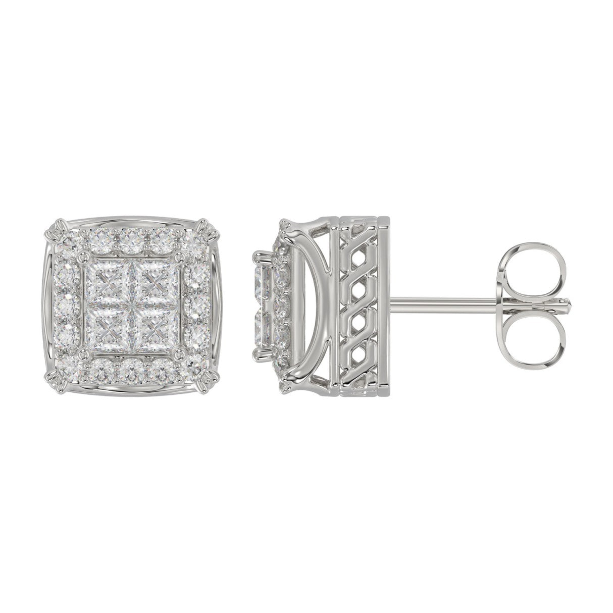 14K WHITE GOLD 1CT ROUND/PRINCESS DIAMOND MEN'S EARRINGS 