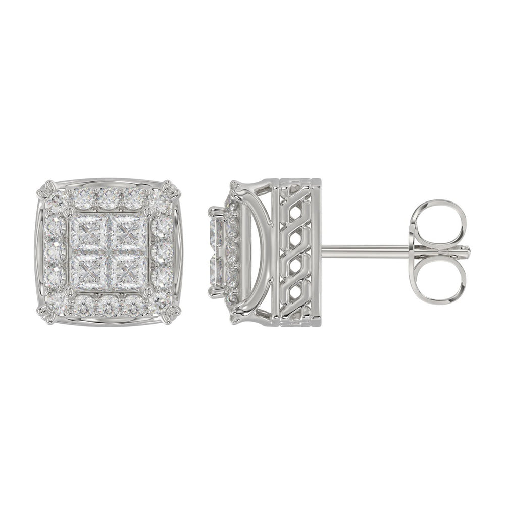 14K WHITE GOLD 1CT ROUND/PRINCESS DIAMOND MEN'S EARRINGS 