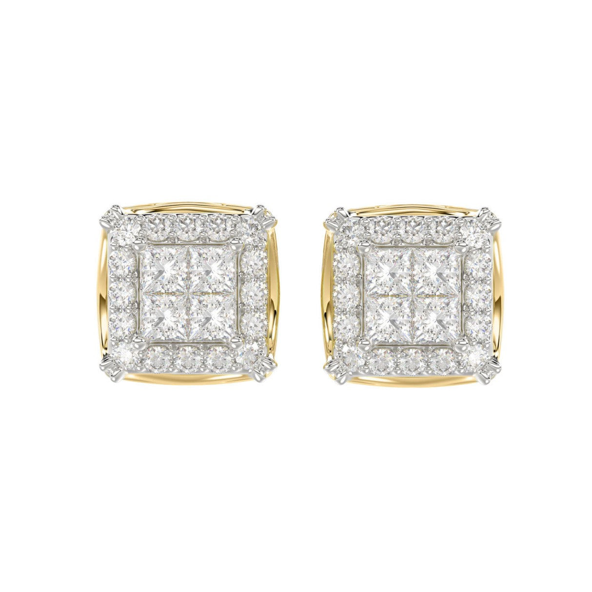 14K YELLOW GOLD 1CT ROUND/PRINCESS DIAMOND MEN'S EARRINGS 