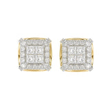 14K YELLOW GOLD 1CT ROUND/PRINCESS DIAMOND MEN'S EARRINGS 