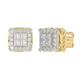 14K YELLOW GOLD 1CT ROUND/PRINCESS DIAMOND MEN'S EARRINGS 