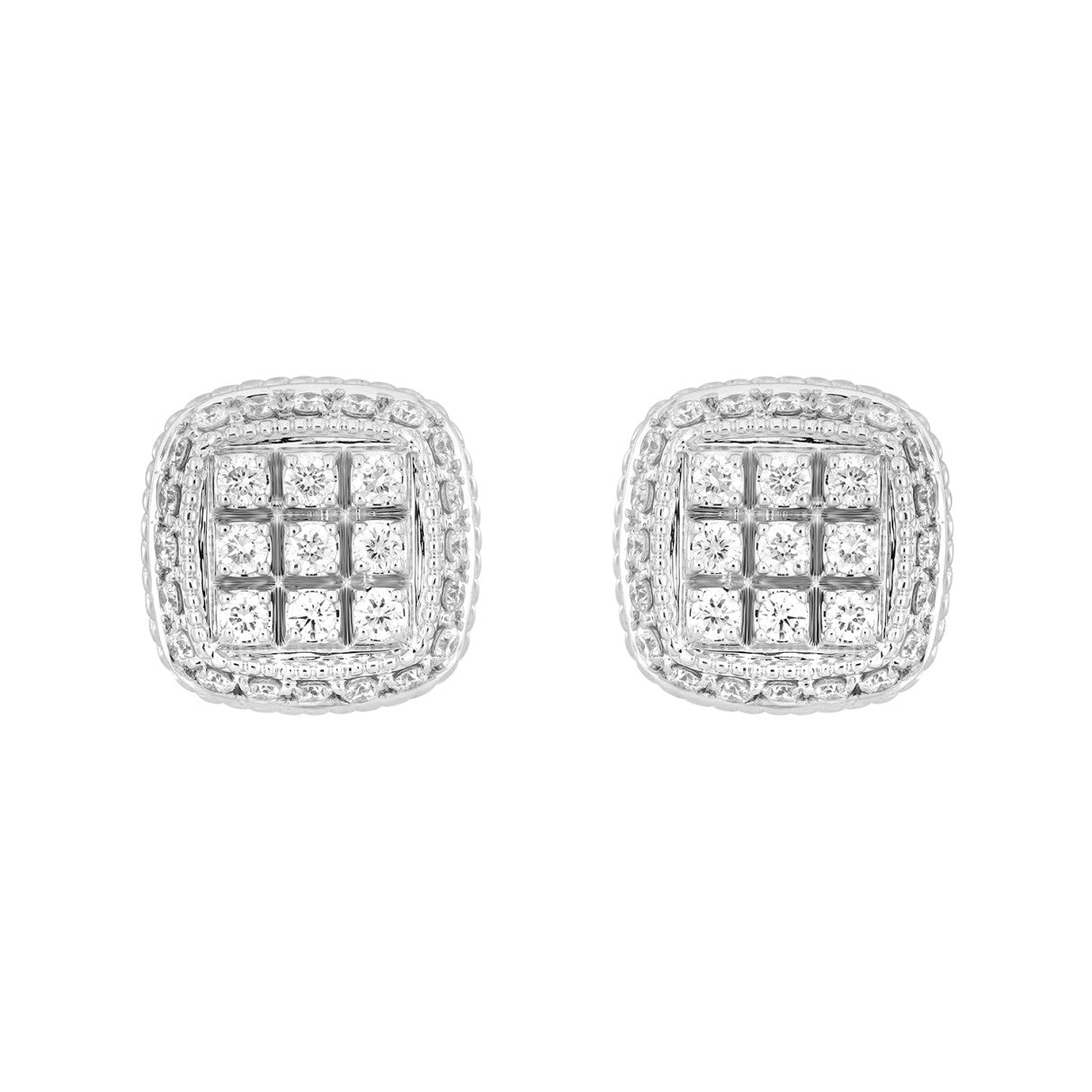 14K WHITE GOLD 3 /4CT ROUND DIAMOND MEN'S EARRINGS 