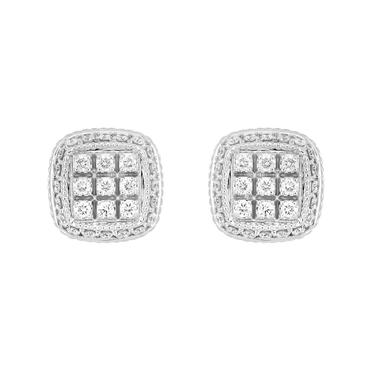 14K WHITE GOLD 3 /4CT ROUND DIAMOND MEN'S EARRINGS 