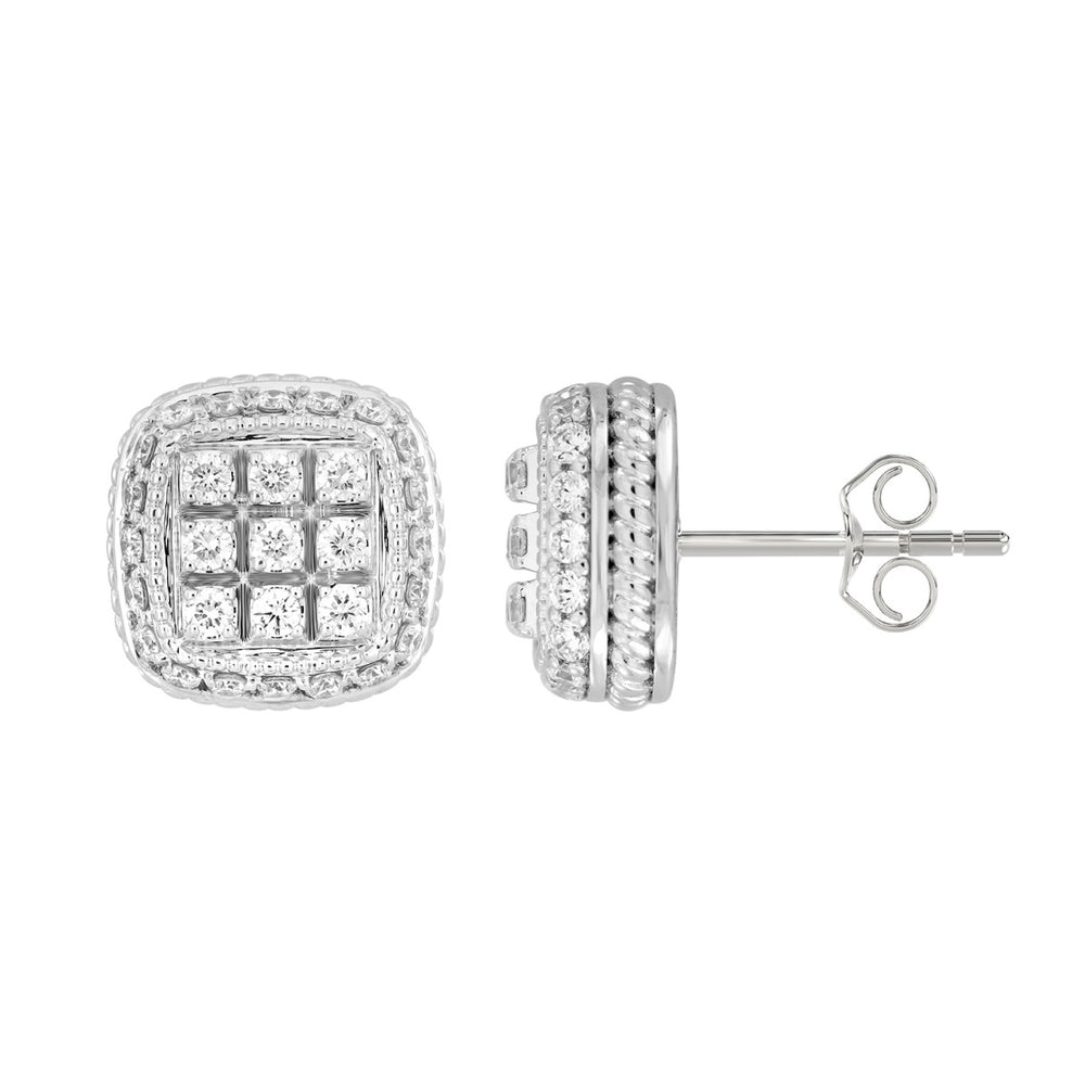 14K WHITE GOLD 3 /4CT ROUND DIAMOND MEN'S EARRINGS 