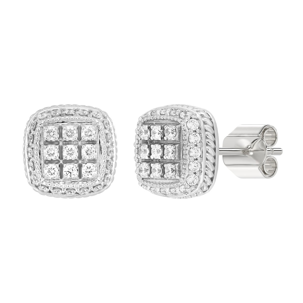 14K WHITE GOLD 3 /4CT ROUND DIAMOND MEN'S EARRINGS 
