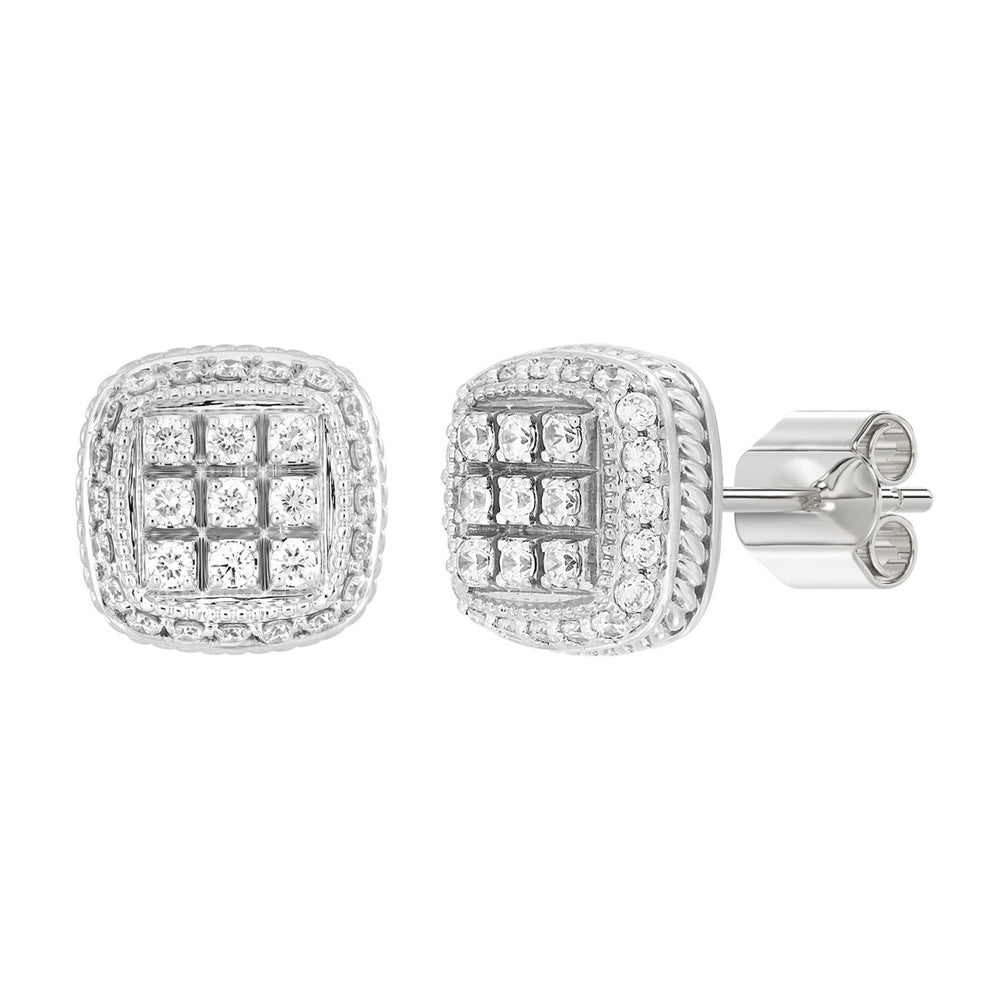 14K WHITE GOLD 3 /4CT ROUND DIAMOND MEN'S EARRINGS 