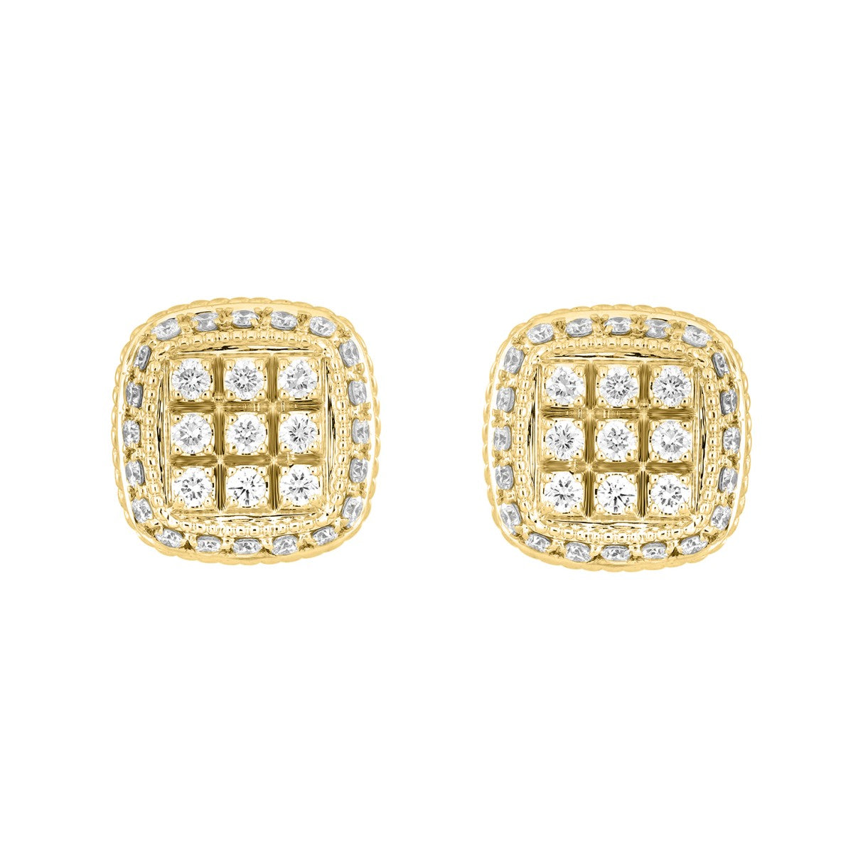 14K YELLOW GOLD 3 /4CT ROUND DIAMOND MEN'S EARRINGS 