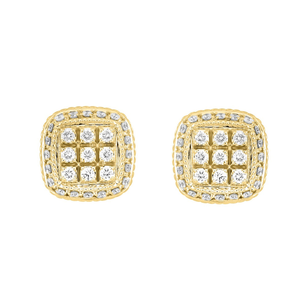 14K YELLOW GOLD 3 /4CT ROUND DIAMOND MEN'S EARRINGS 