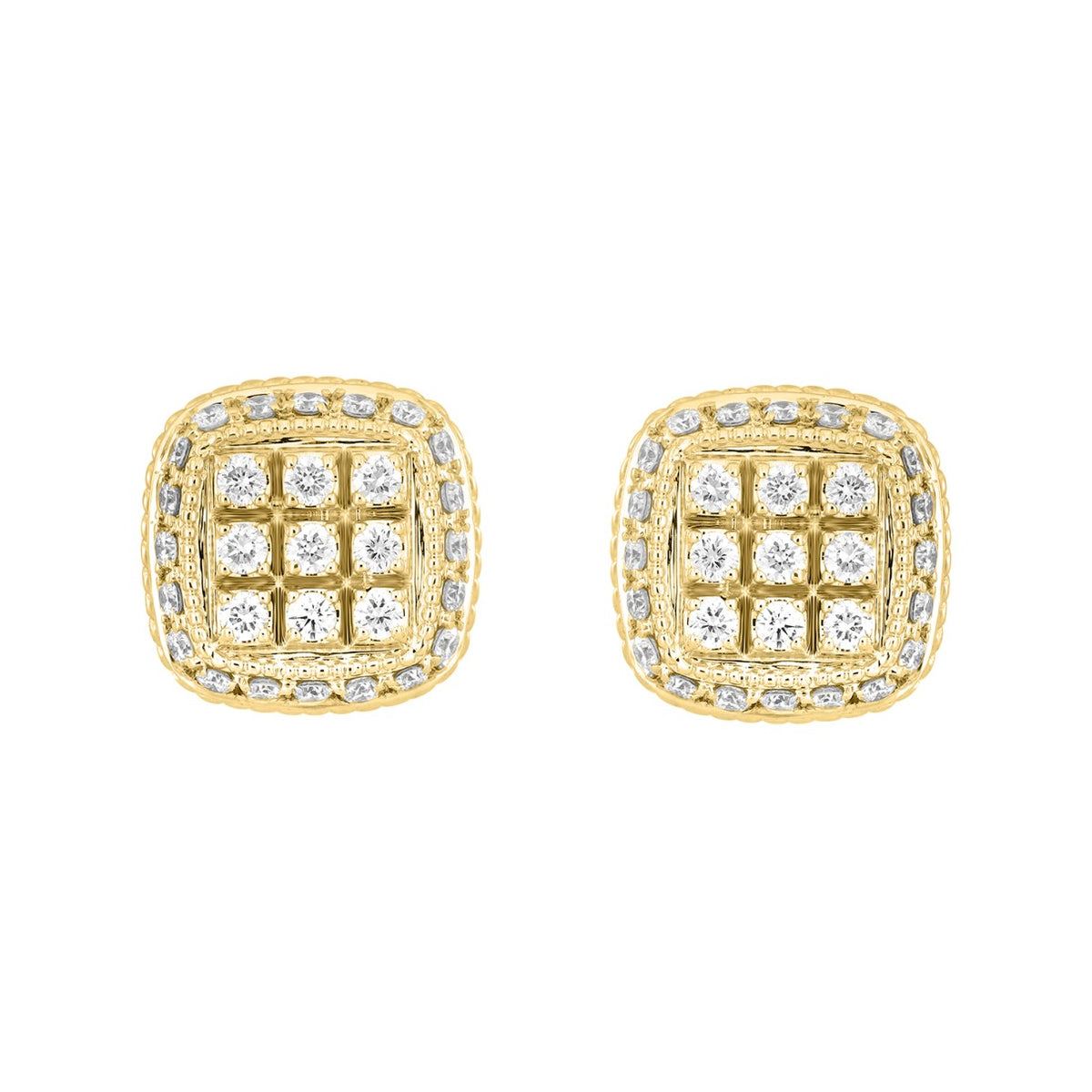 14K YELLOW GOLD 3 /4CT ROUND DIAMOND MEN'S EARRINGS 
