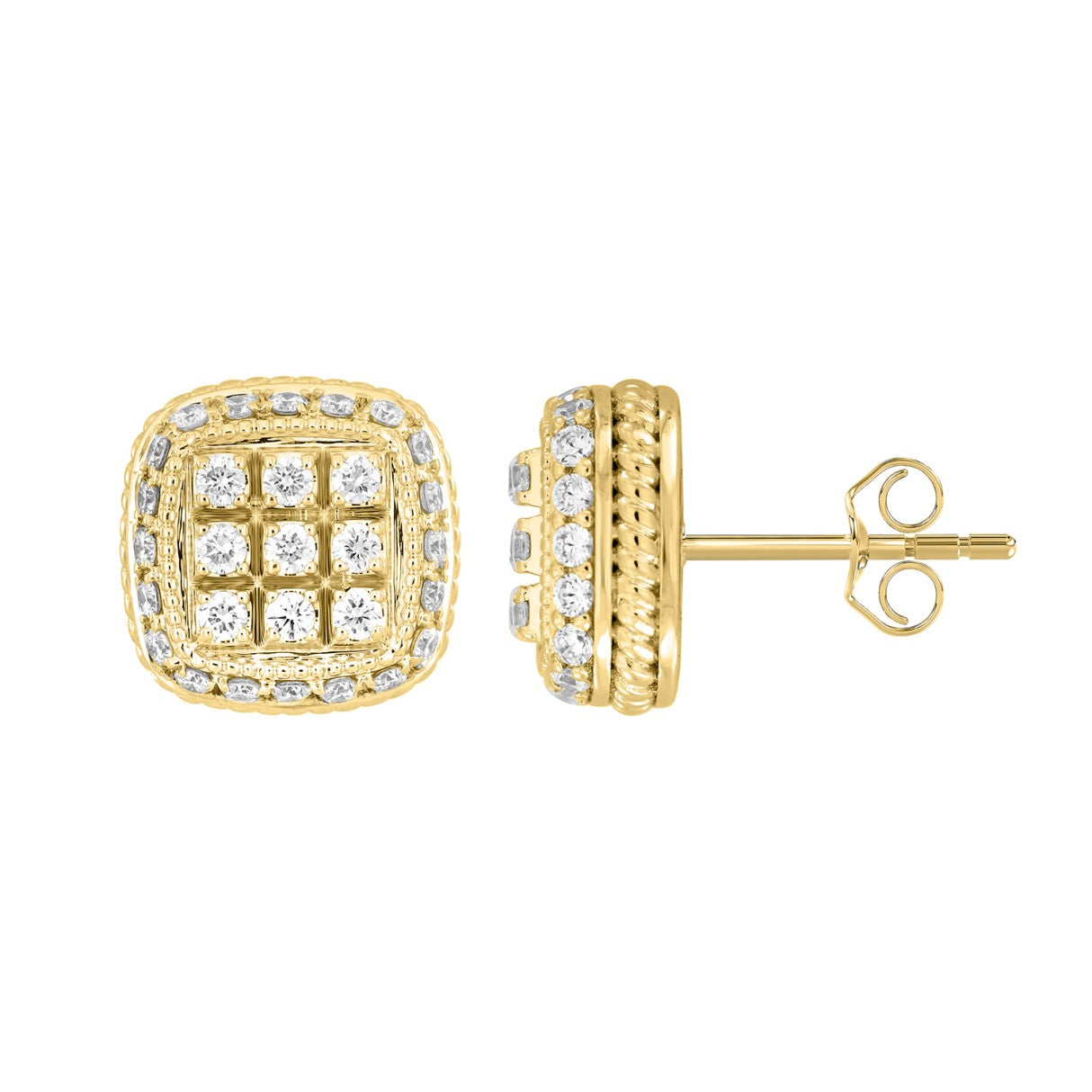 14K YELLOW GOLD 3 /4CT ROUND DIAMOND MEN'S EARRINGS 