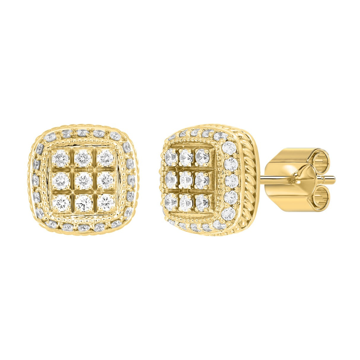 14K YELLOW GOLD 3 /4CT ROUND DIAMOND MEN'S EARRINGS 