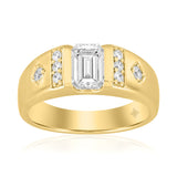 MEN'S RING 1 3/4CT EMERALD/ROUND DIAMOND 14K YELLOW GOLD (CENTER STONE EMERALD DIAMOND 1 1/2CT )