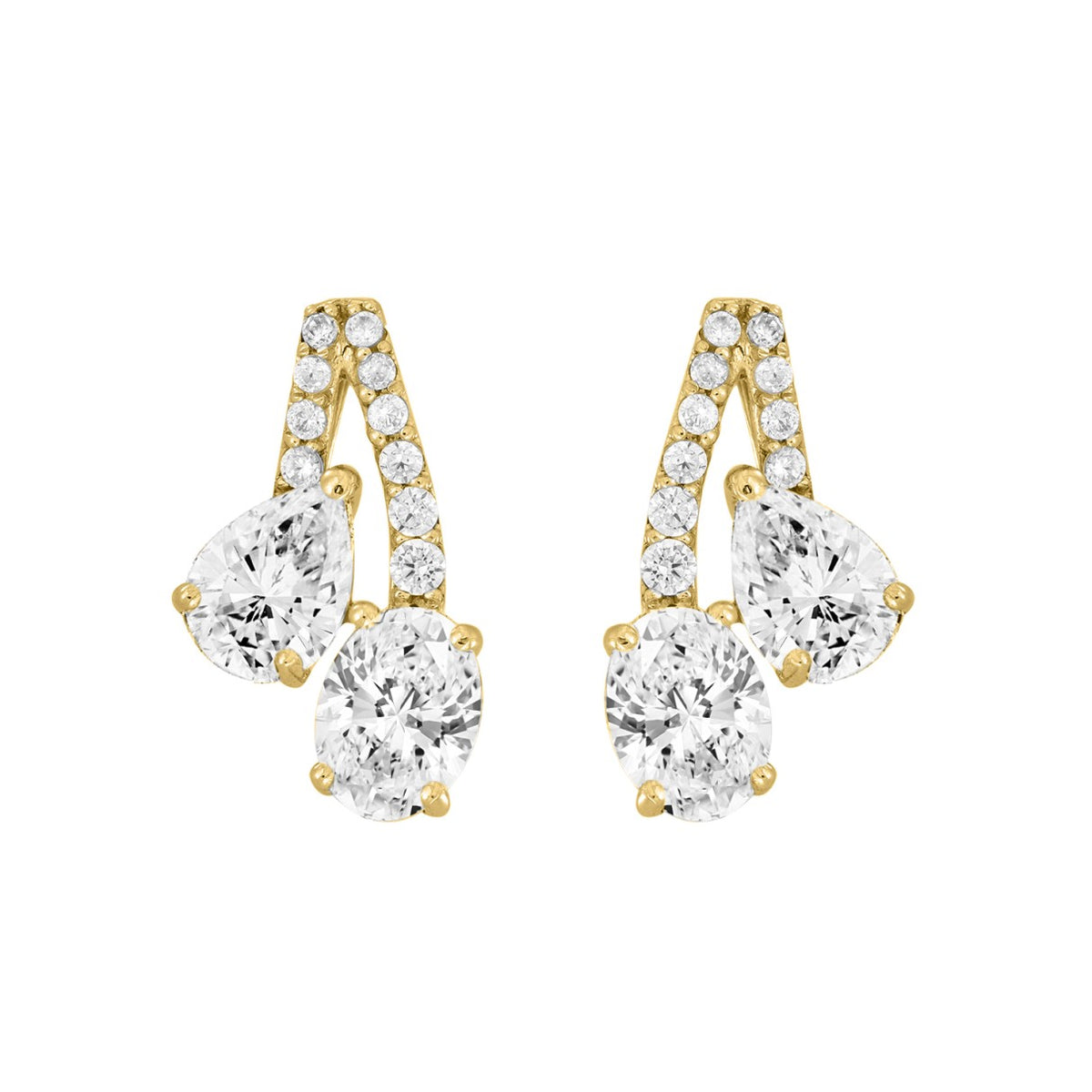 14K YELLOW GOLD 2 1/2CT ROUND/OVAL/PEAR DIAMOND LADIES EARRINGS 