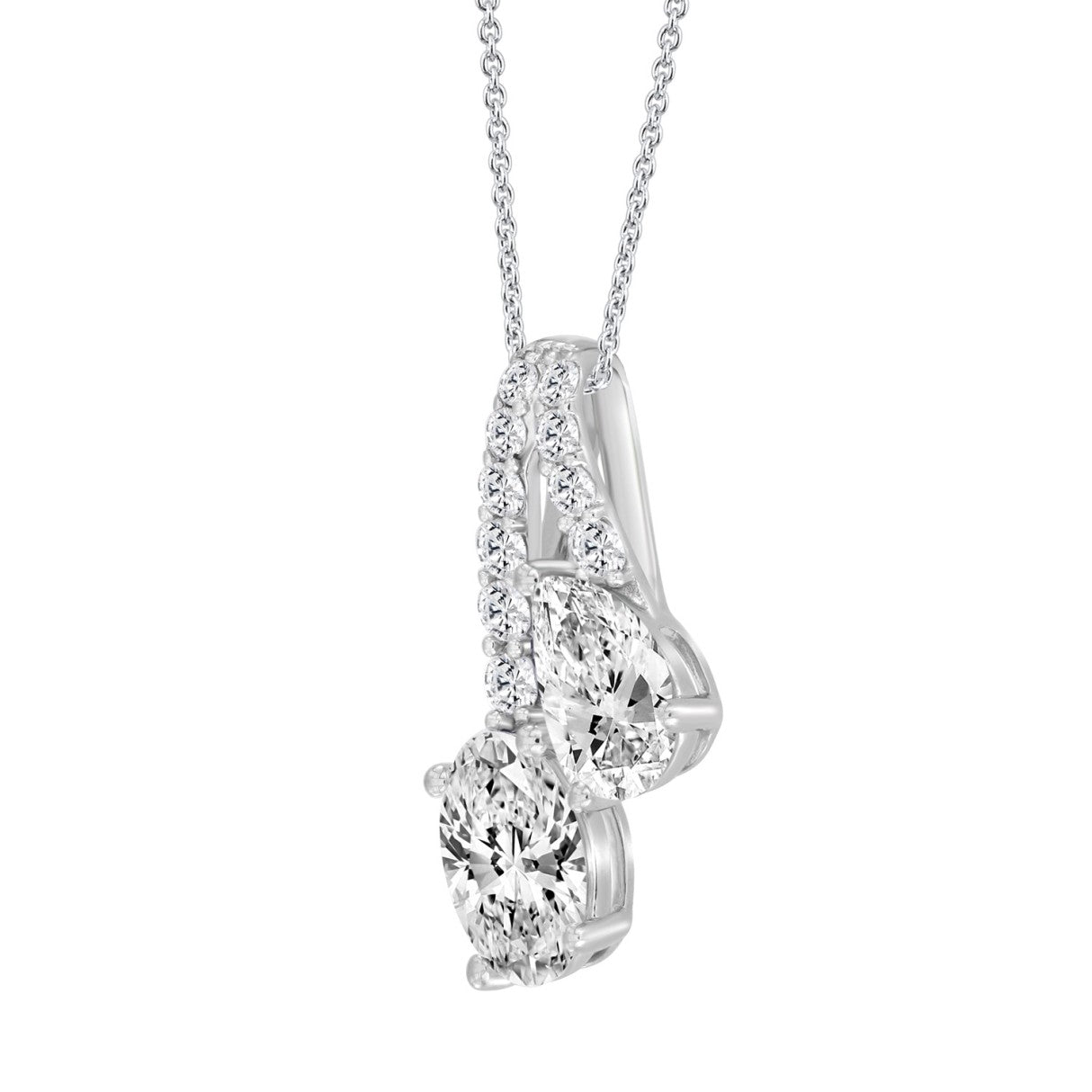 14K WHITE GOLD 2CT ROUND/OVAL/PEAR DIAMOND LADIES PENDANT WITH CHAIN
