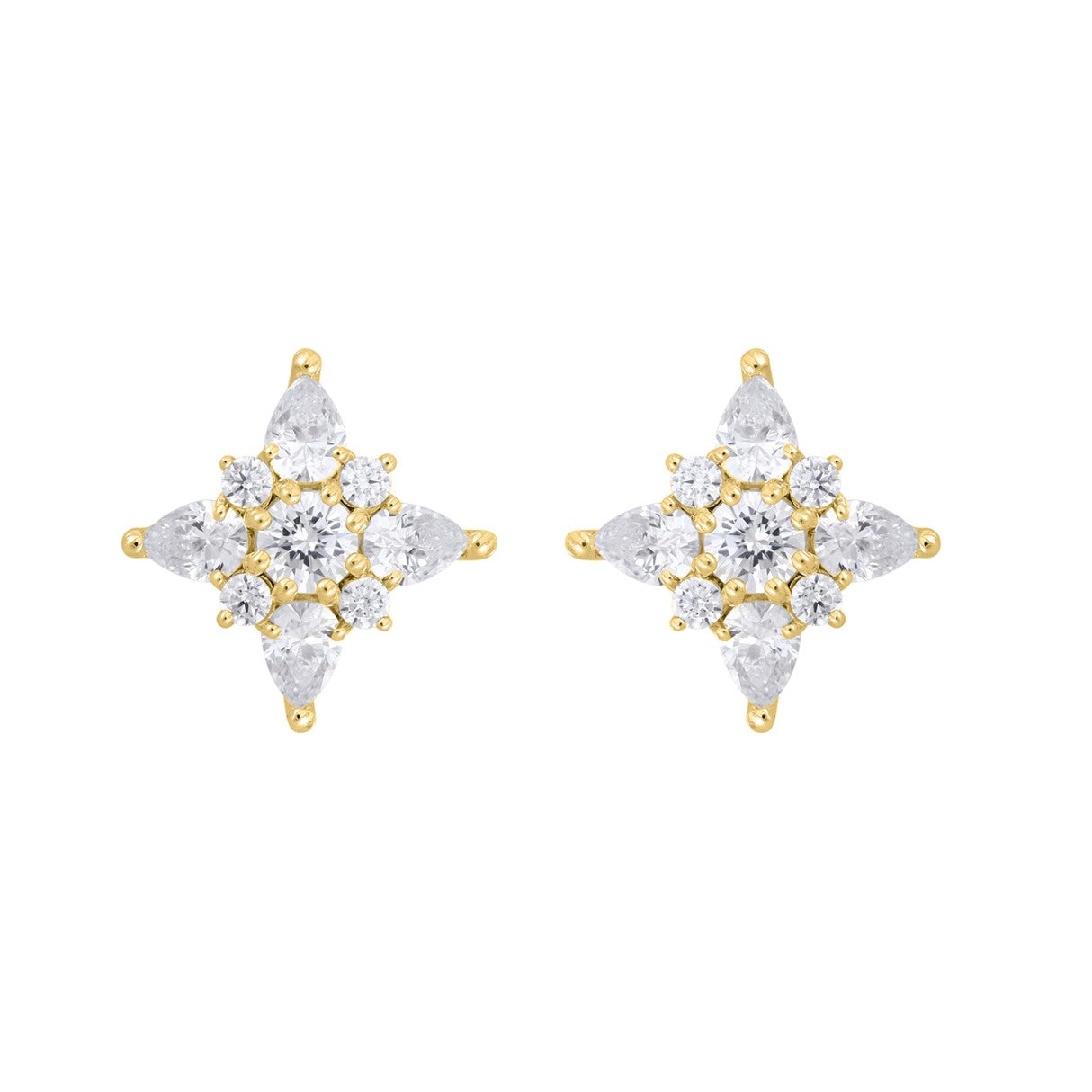 14K YELLOW GOLD 1CT ROUND/PEAR DIAMOND LADIES EARRINGS 