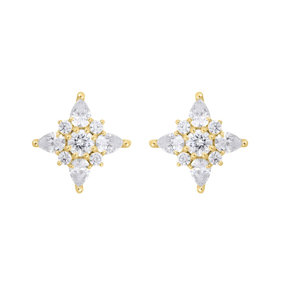 14K YELLOW GOLD 1CT ROUND/PEAR DIAMOND LADIES EARRINGS 