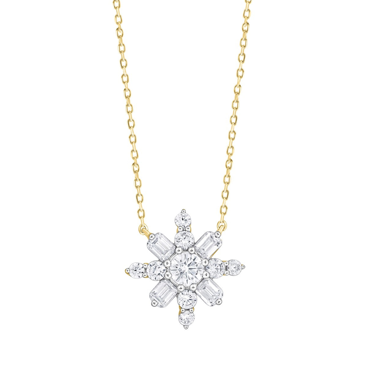 LADIES PENDANT 1 1/2CT ROUND/EMERALD DIAMOND 14K YELLOW GOLD WITH CHAIN