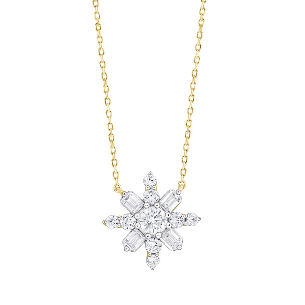 LADIES PENDANT 1 1/2CT ROUND/EMERALD DIAMOND 14K YELLOW GOLD WITH CHAIN