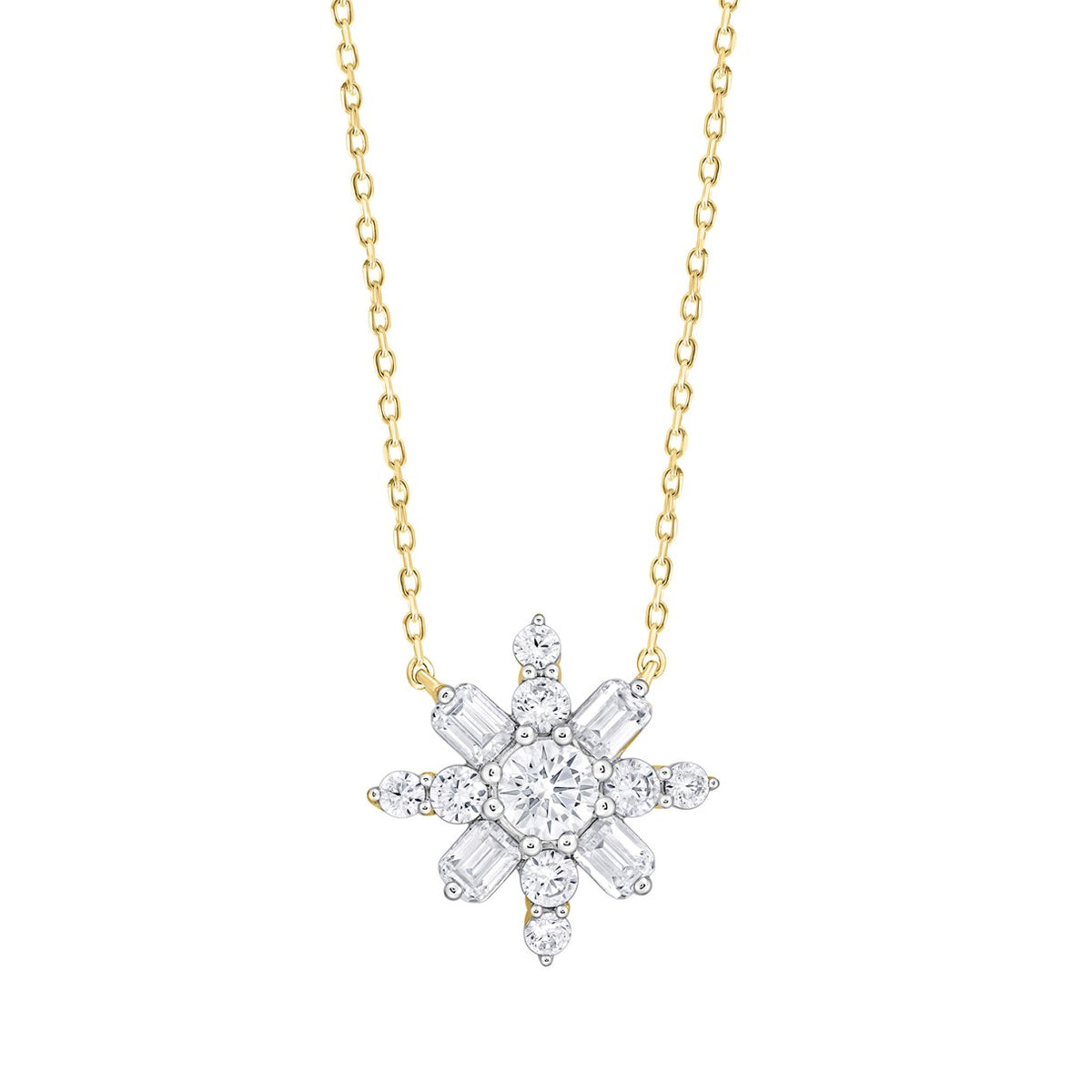 LADIES PENDANT 1 1/2CT ROUND/EMERALD DIAMOND 14K YELLOW GOLD WITH CHAIN