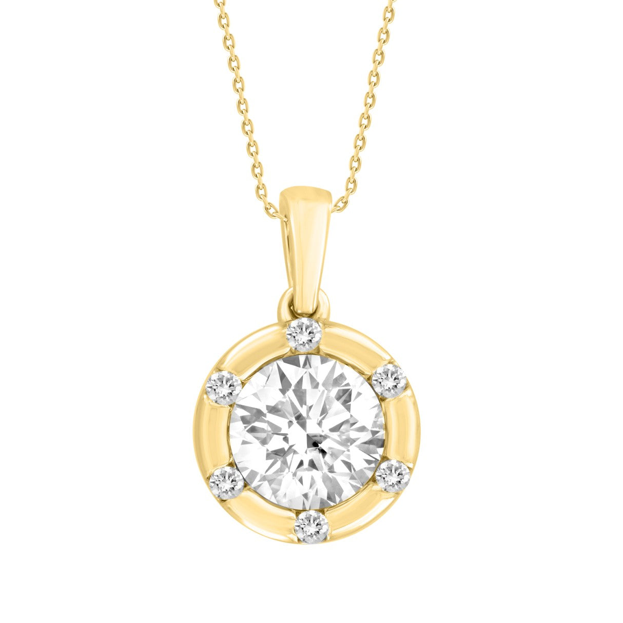 14K YELLOW GOLD 1CT ROUND DIAMOND LADIES PENDANT WITH CHAIN