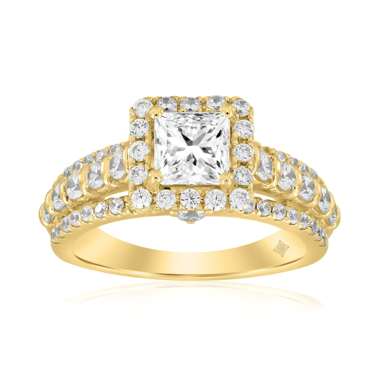 14K YELLOW GOLD 2CT ROUND/PRINCESS DIAMOND LADIES RING (CENTER STONE PRINCESS DIAMOND 1CT )