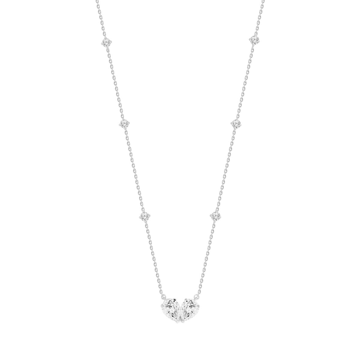 LADIES NECKLACES 2CT ROUND/PEAR DIAMOND 14K WHITE GOLD