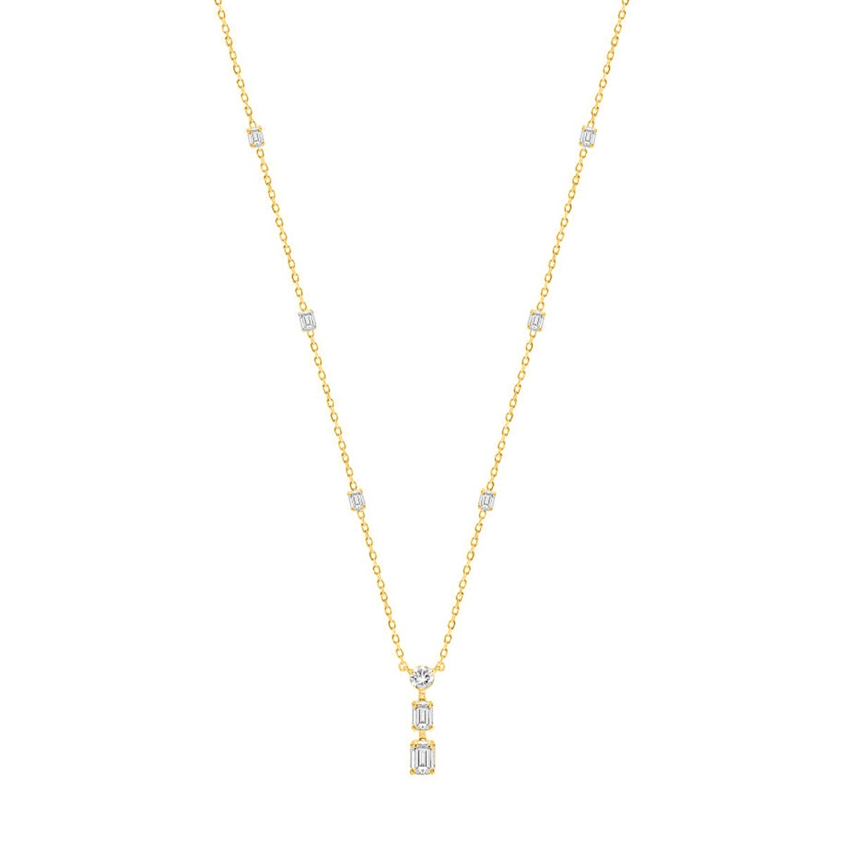 LADIES NECKLACE 4 1/4CT ROUND/EMERALD DIAMOND 14K YELLOW GOLD