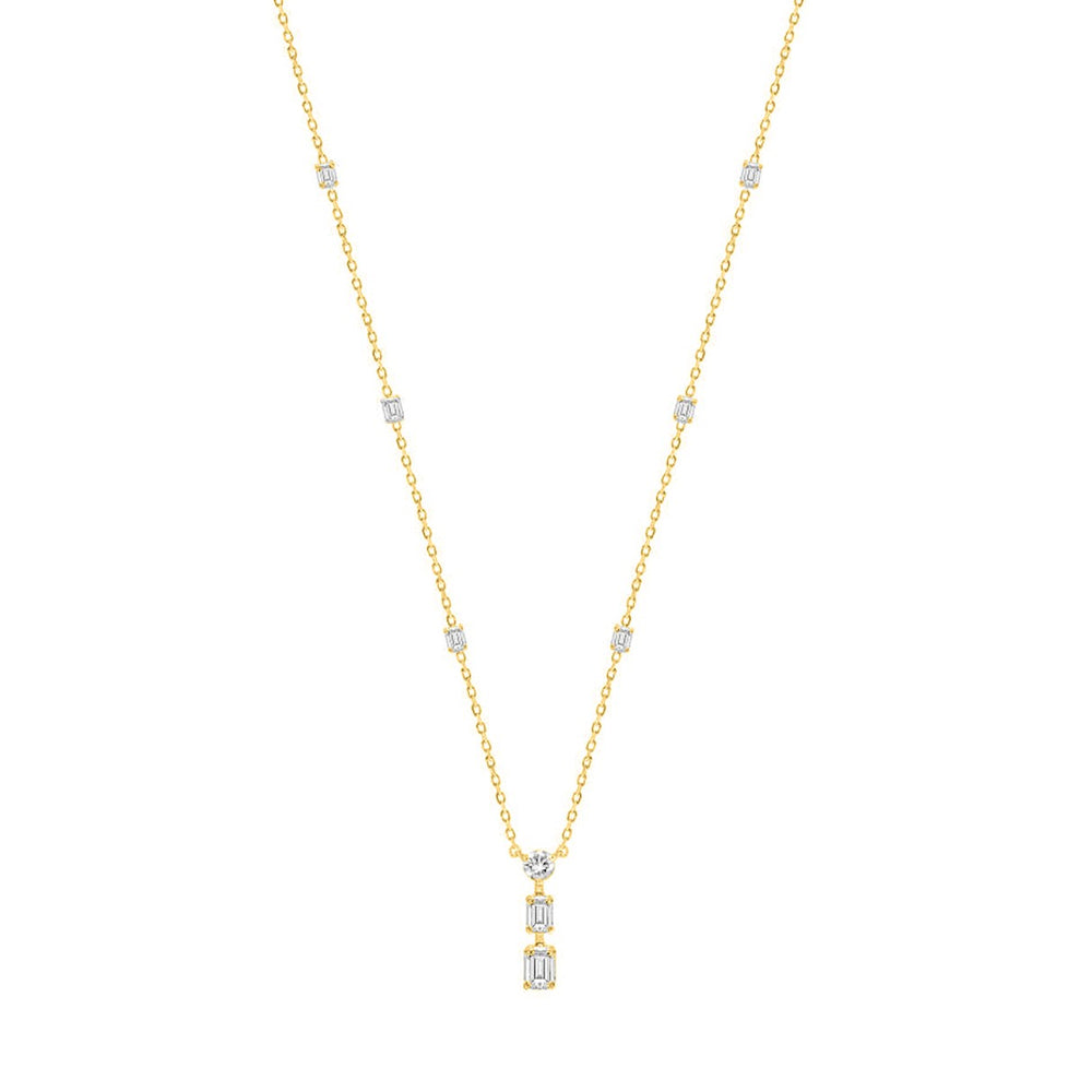 LADIES NECKLACE 4 1/4CT ROUND/EMERALD DIAMOND 14K YELLOW GOLD