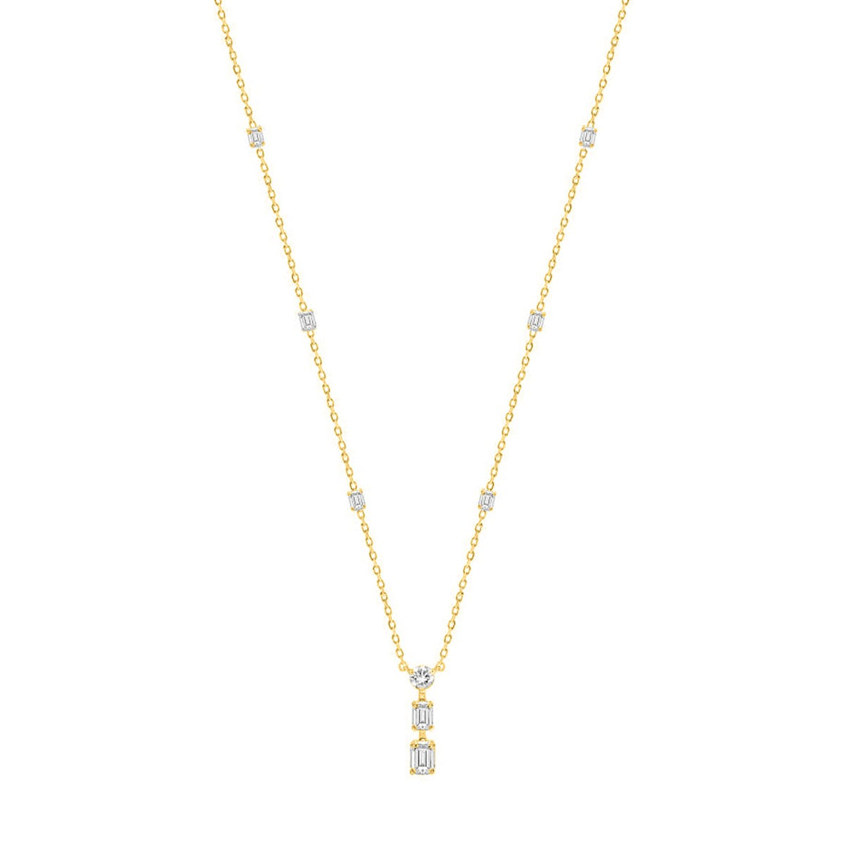 LADIES NECKLACE 4 1/4CT ROUND/EMERALD DIAMOND 14K YELLOW GOLD