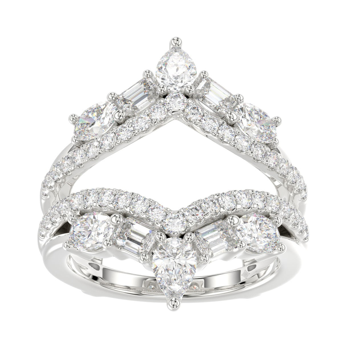 14K WHITE GOLD 1 3/4CT ROUND/EMERALD/PEAR/OVAL DIAMOND LADIES RING