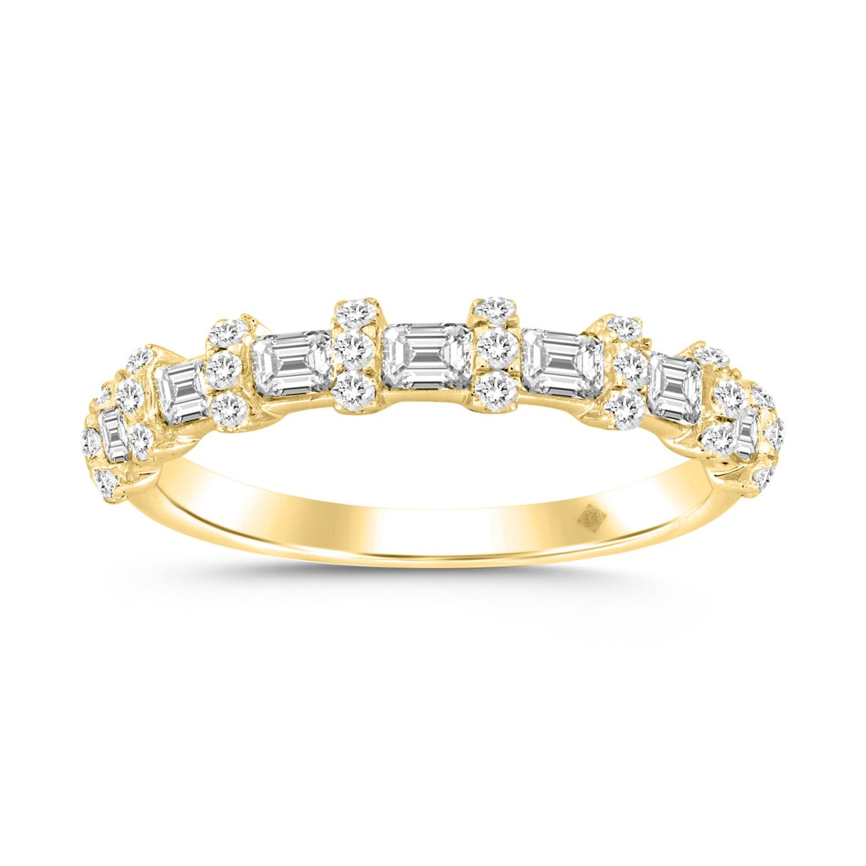 14K YELLOW GOLD 1CT ROUND/EMERALD DIAMOND LADIES BAND