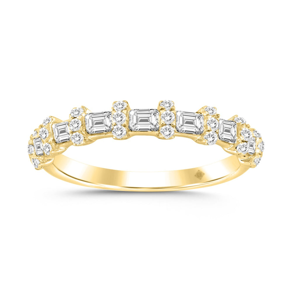 14K YELLOW GOLD 1CT ROUND/EMERALD DIAMOND LADIES BAND
