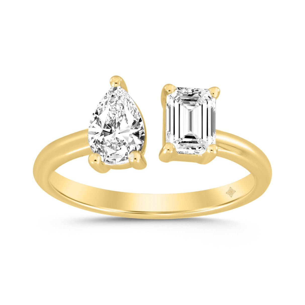 LADIES RING 1CT EMERALD/PEAR DIAMOND 14K YELLOW GOLD
