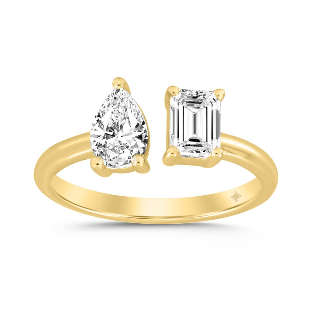 LADIES RING 1CT EMERALD/PEAR DIAMOND 14K YELLOW GOLD