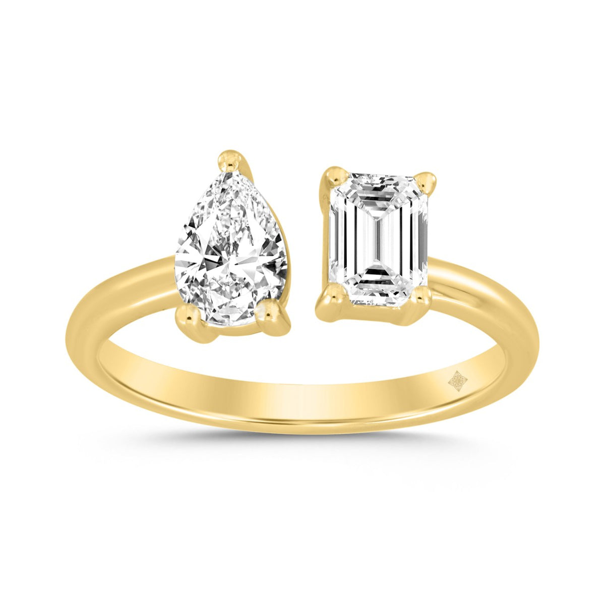 LADIES RING 1CT EMERALD/PEAR DIAMOND 14K YELLOW GOLD
