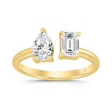 LADIES RING 1CT EMERALD/PEAR DIAMOND 14K YELLOW GOLD