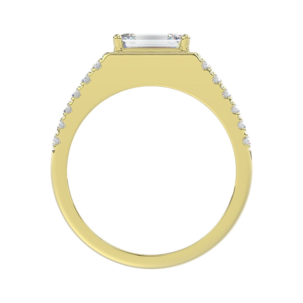 MEN'S RING 3CT EMERALD/ROUND DIAMOND 14K YELLOW GOLD (CENTER STONE EMERALD DIAMOND 2CT )