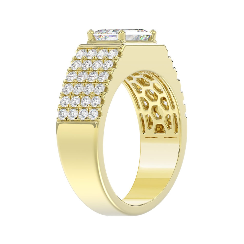 MEN'S RING 3CT EMERALD/ROUND DIAMOND 14K YELLOW GOLD (CENTER STONE EMERALD DIAMOND 2CT )