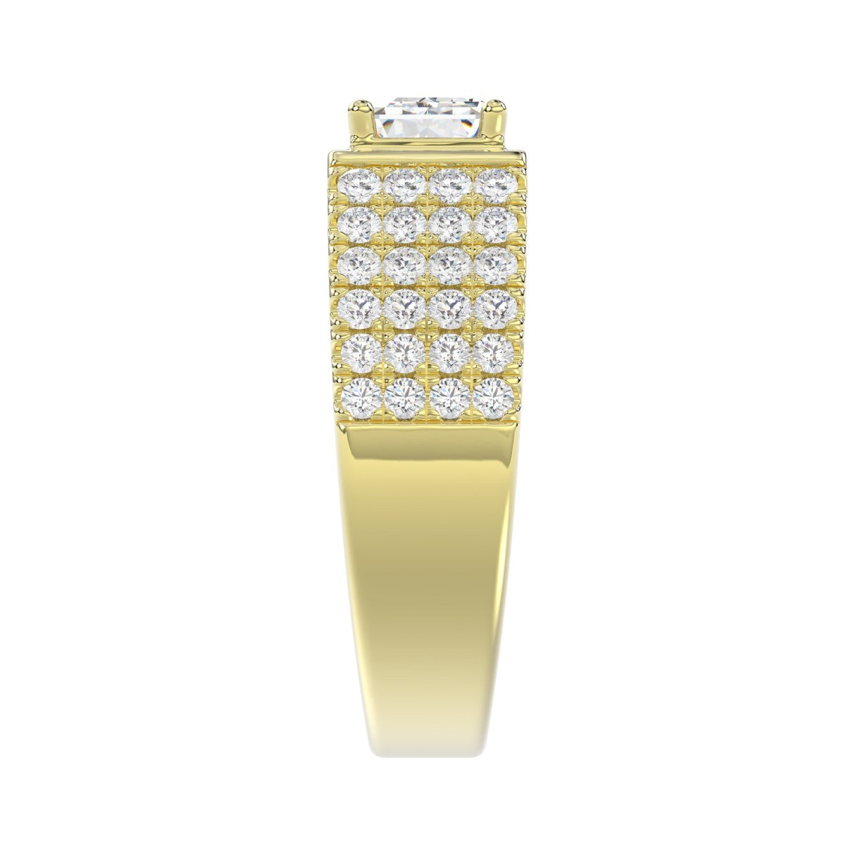 MEN'S RING 3CT EMERALD/ROUND DIAMOND 14K YELLOW GOLD (CENTER STONE EMERALD DIAMOND 2CT )