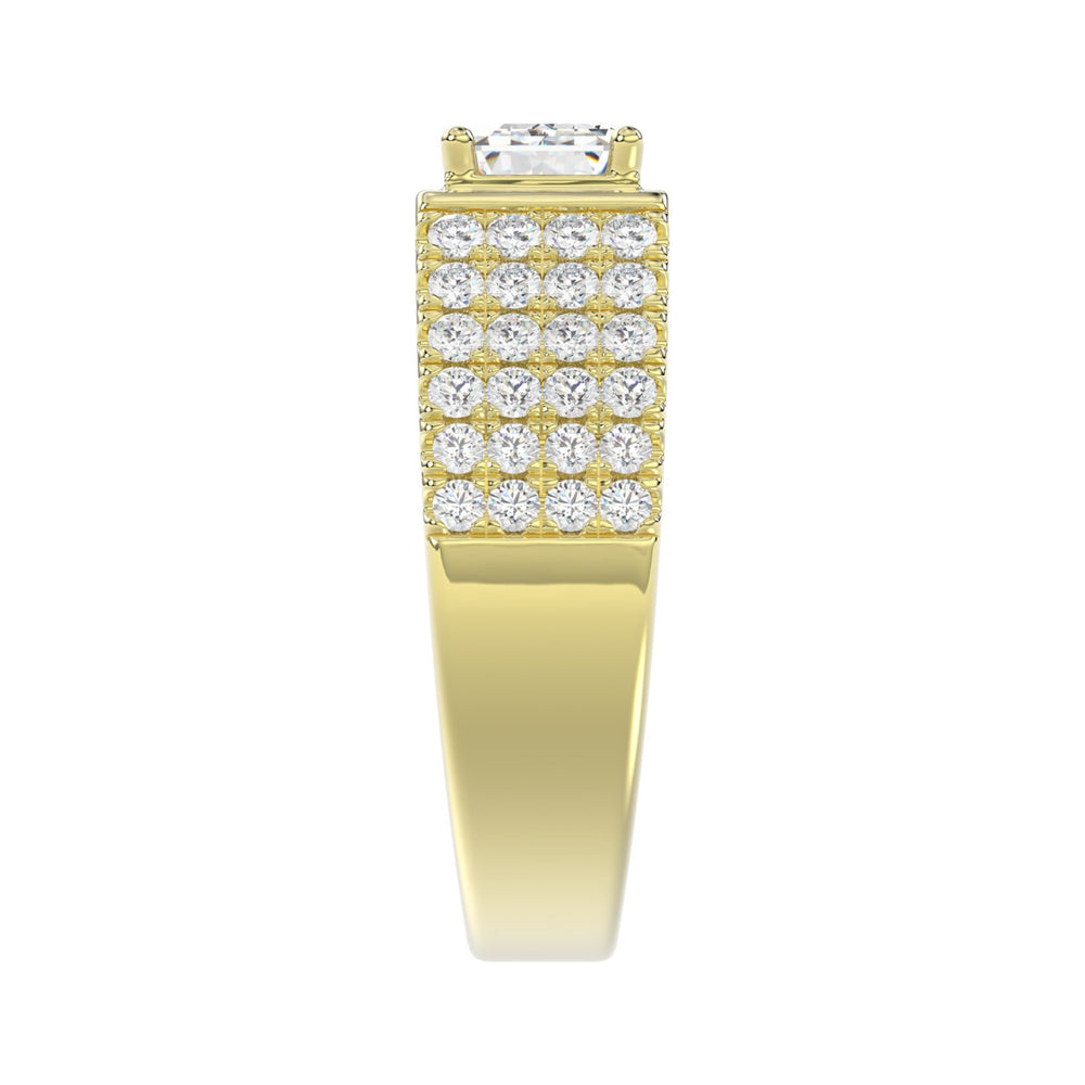 MEN'S RING 3CT EMERALD/ROUND DIAMOND 14K YELLOW GOLD (CENTER STONE EMERALD DIAMOND 2CT )