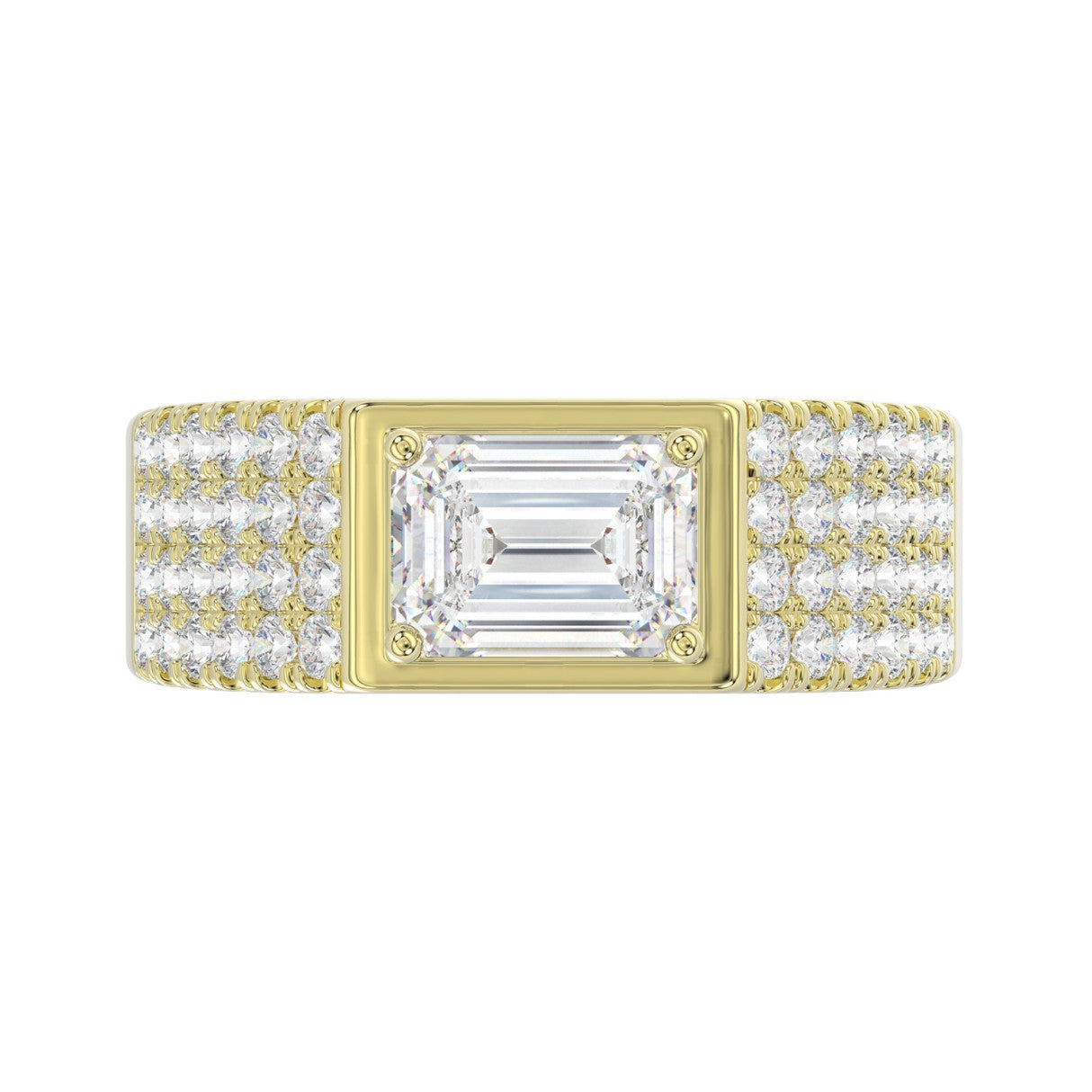 MEN'S RING 3CT EMERALD/ROUND DIAMOND 14K YELLOW GOLD (CENTER STONE EMERALD DIAMOND 2CT )