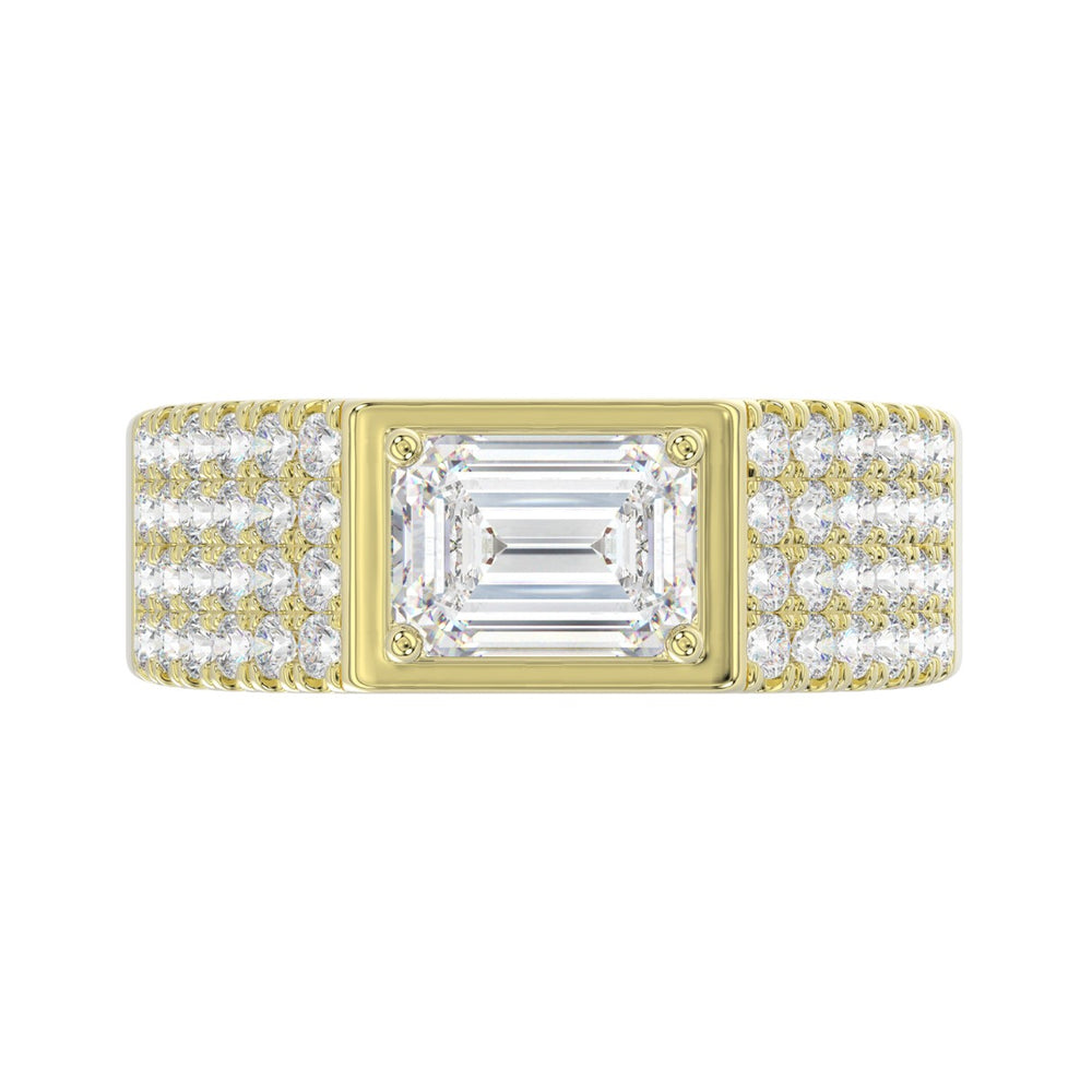 MEN'S RING 3CT EMERALD/ROUND DIAMOND 14K YELLOW GOLD (CENTER STONE EMERALD DIAMOND 2CT )