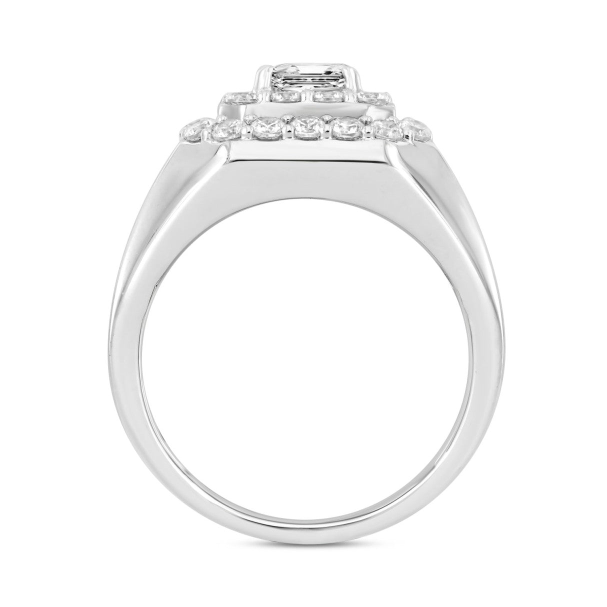 MEN'S RING 2 1/2CT ROUND/PRINCESS DIAMOND 10K WHITE GOLD (CENTER STONE PRINCESS DIAMOND 1CT )