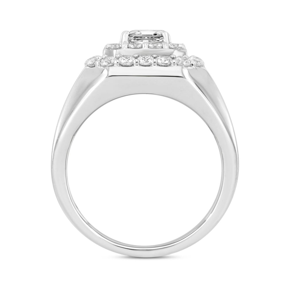 MEN'S RING 2 1/2CT ROUND/PRINCESS DIAMOND 10K WHITE GOLD (CENTER STONE PRINCESS DIAMOND 1CT )