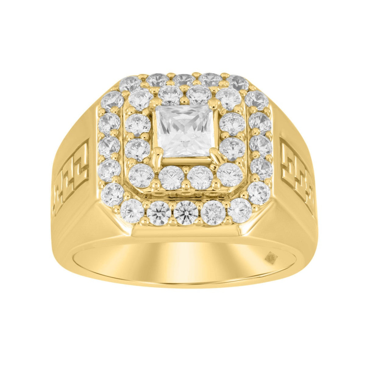 MEN'S RING 2 1/2CT ROUND/PRINCESS DIAMOND 10K YELLOW GOLD (CENTER STONE PRINCESS DIAMOND 1CT )