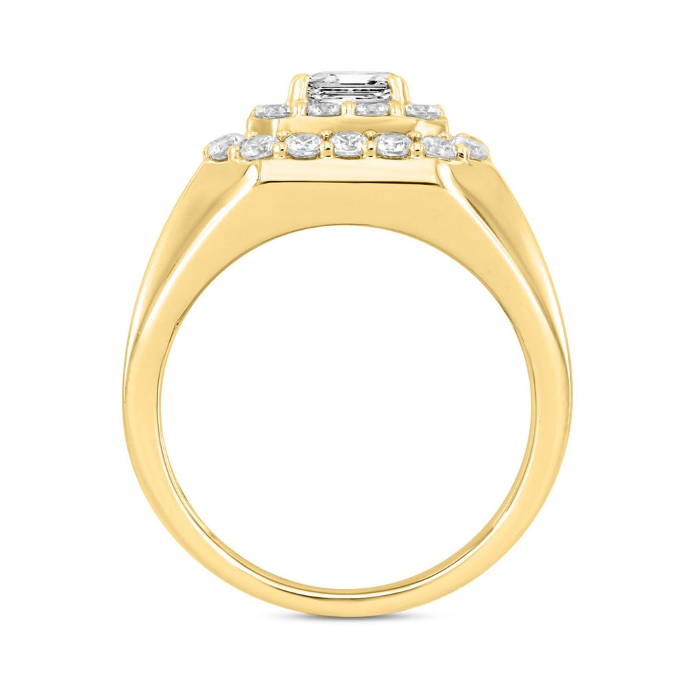 MEN'S RING 2 1/2CT ROUND/PRINCESS DIAMOND 10K YELLOW GOLD (CENTER STONE PRINCESS DIAMOND 1CT )