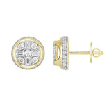 MEN'S EARRINGS 1 1/2CT ROUND/EMERALD DIAMOND 14K YELLOW GOLD