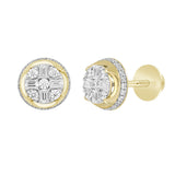 MEN'S EARRINGS 1 1/2CT ROUND/EMERALD DIAMOND 14K YELLOW GOLD